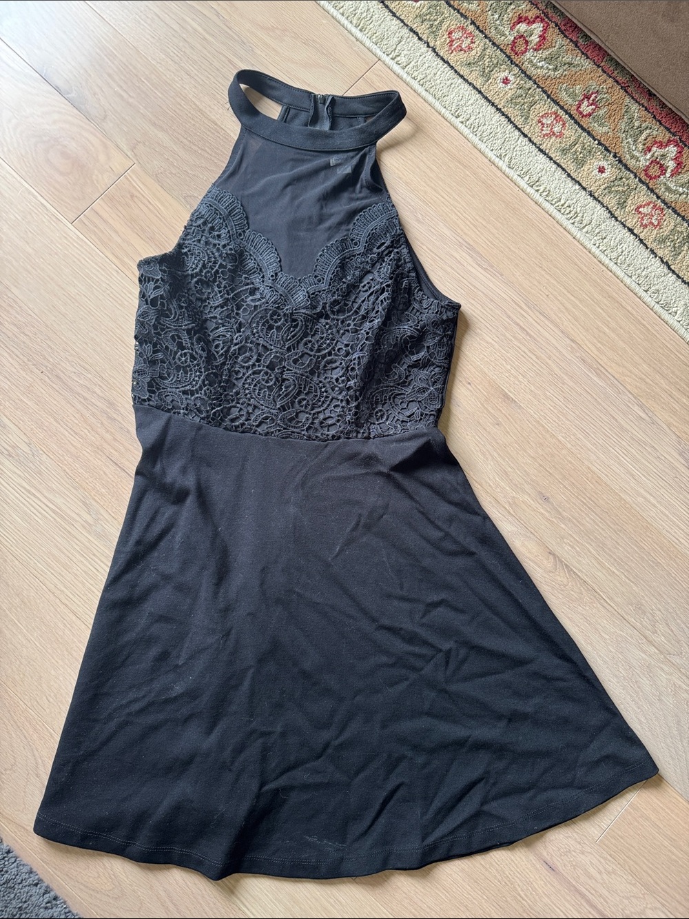Blue Rain Black Lace Halter Mini Dress